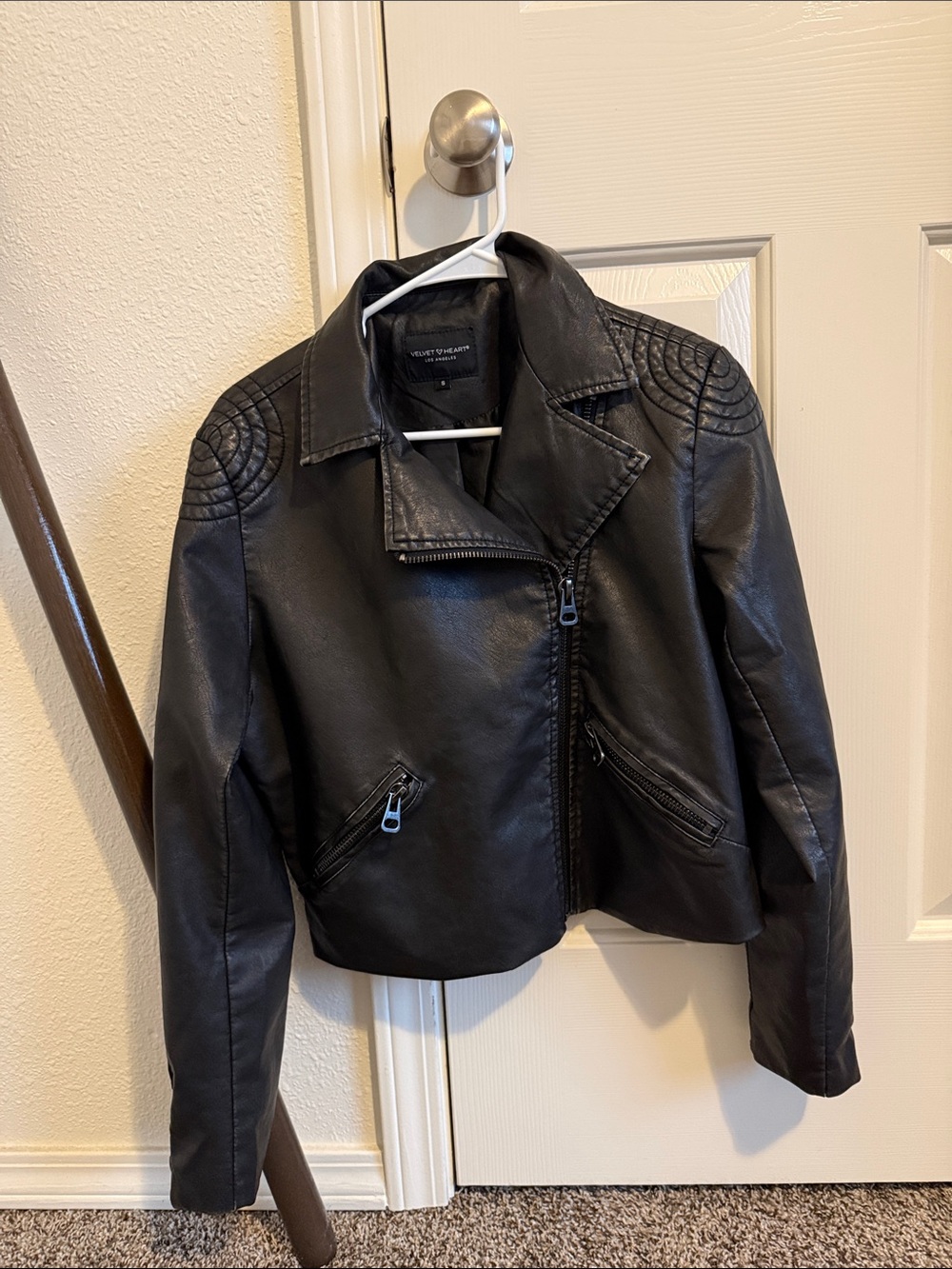 Velvet Heart Black Faux Leather Moto Jacket with Quilted Shoulders